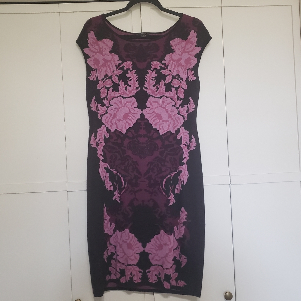 Ann Taylor Floral purple and fuschia knit sheath dress medium - Picture 1 of 6